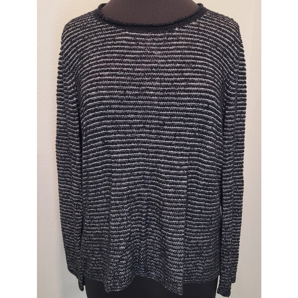 Eileen Fisher Nubble Knit Sweater M Black White Minimalist Luxe